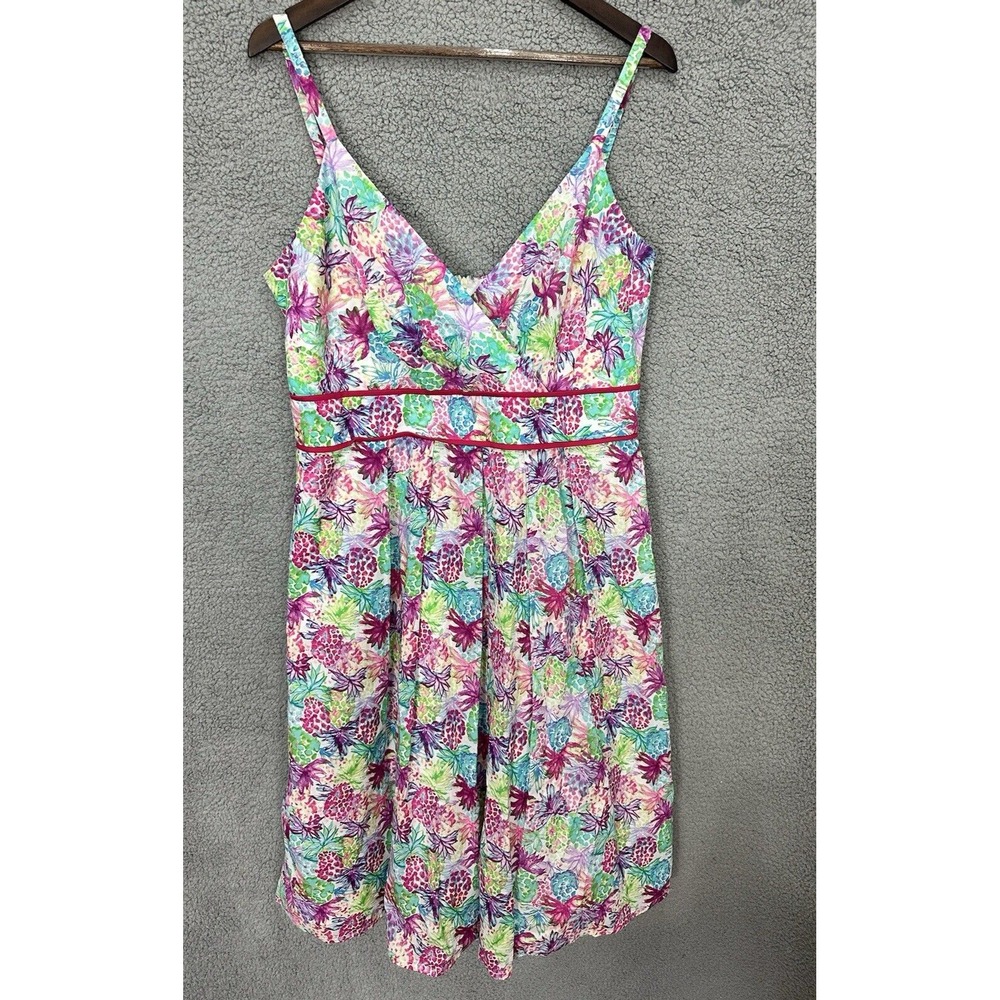 Chetta B Pineapple Floral Sundress Womens 14 Multi Tropical Summer A-Line Dress